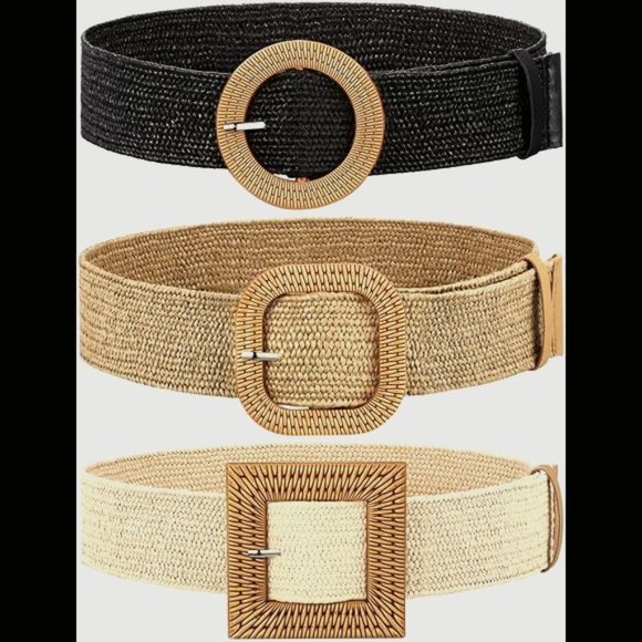 3 Pieces Straw Woven Elastic Waist Belt for Women Bohemian Dress Braided Belt main image 4